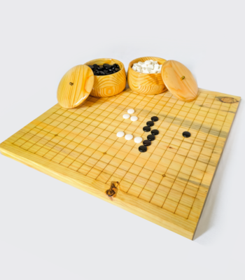 Handmade natural pine wood Go game board with stones